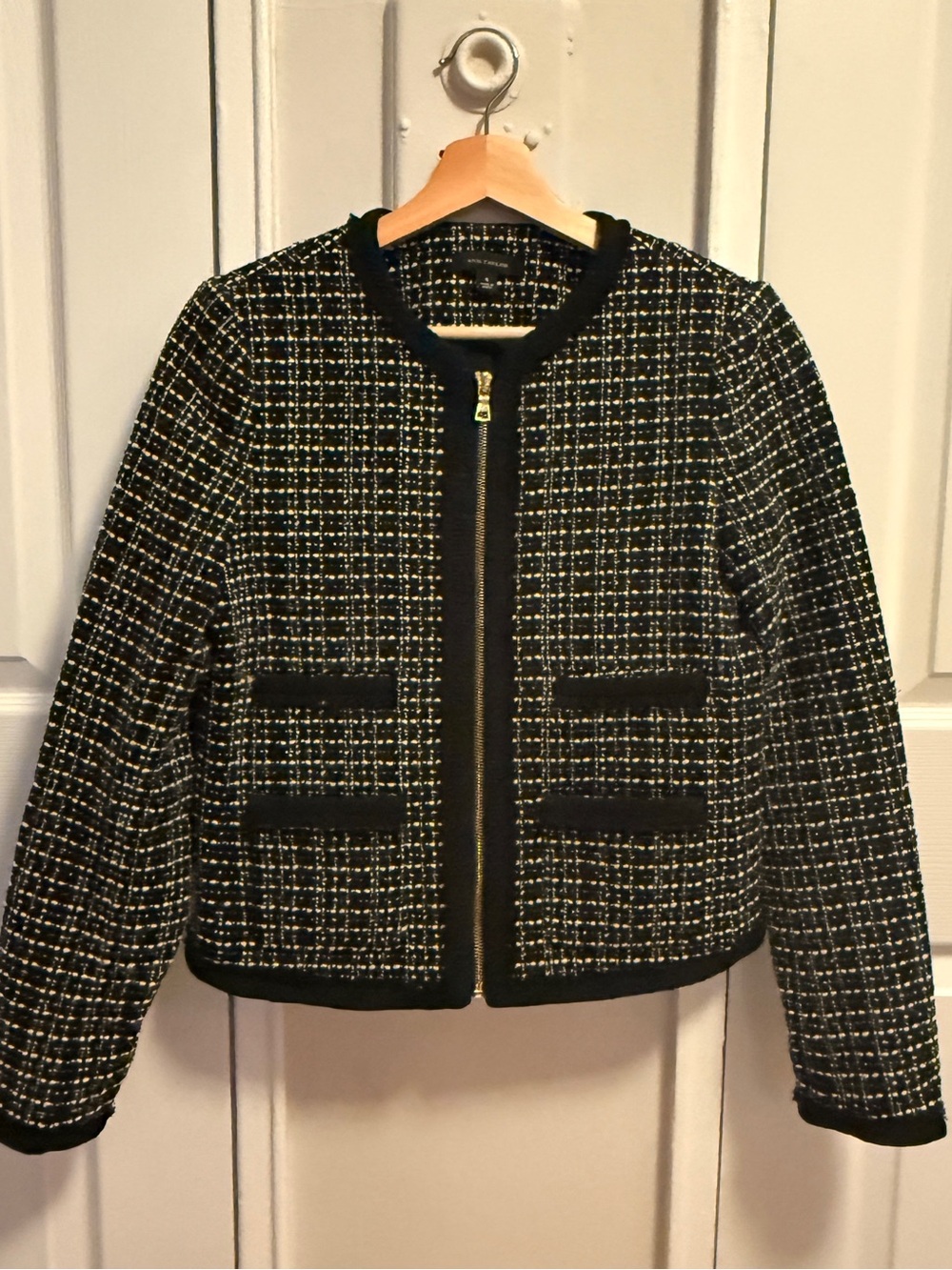 Ann Taylor Black and White Tweed Zip-Front Jacket - Picture 2 of 6